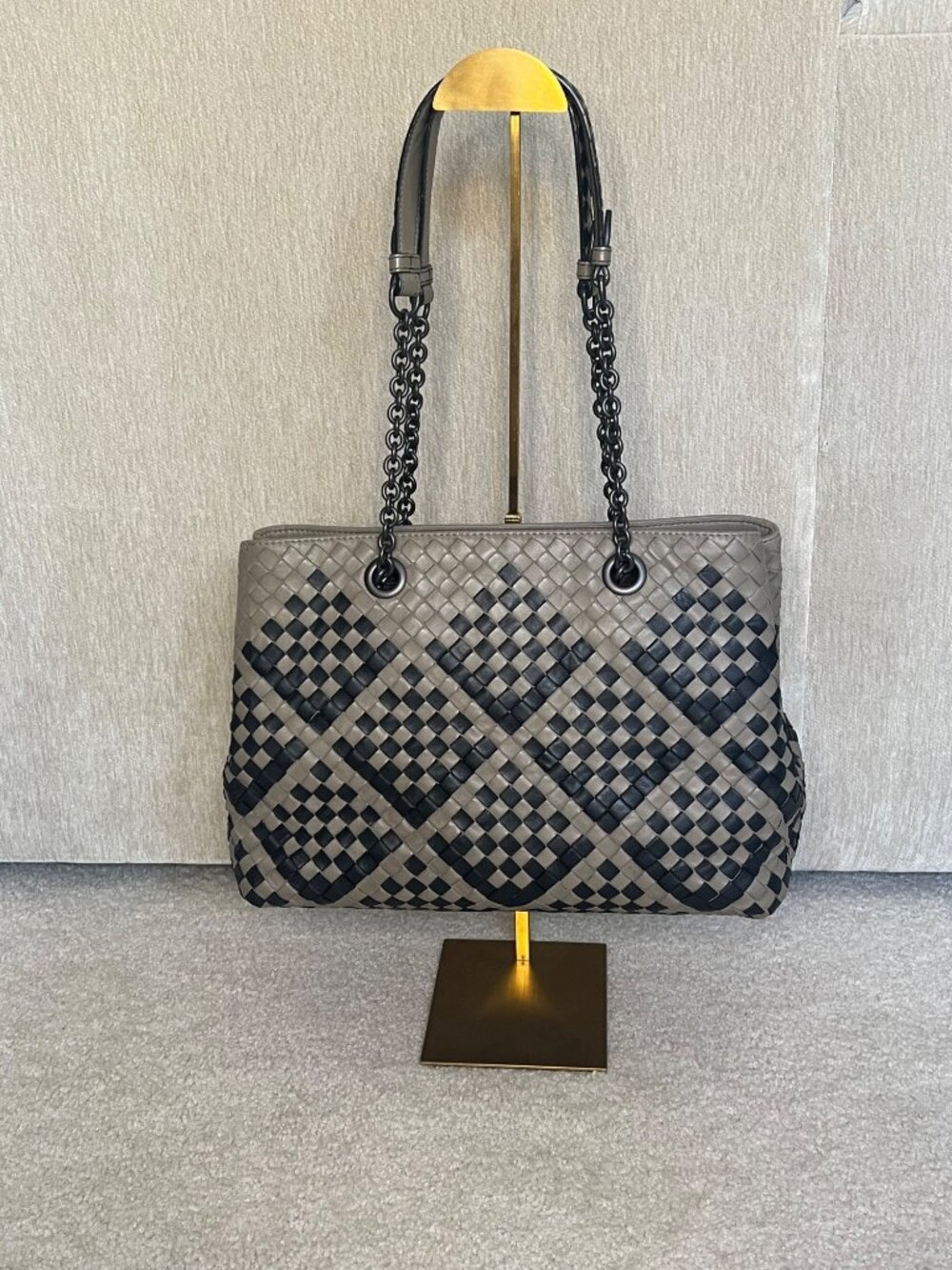 Bottega Veneta Intrecciato Leather Tote Black & Taupe